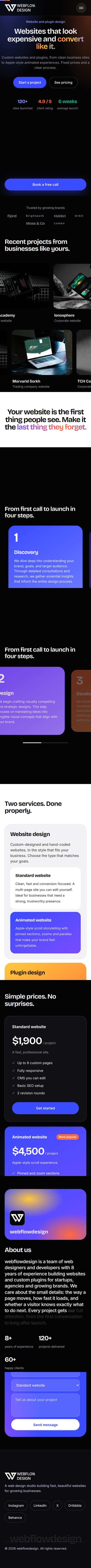 Mobile version of the webflowdesign landing page